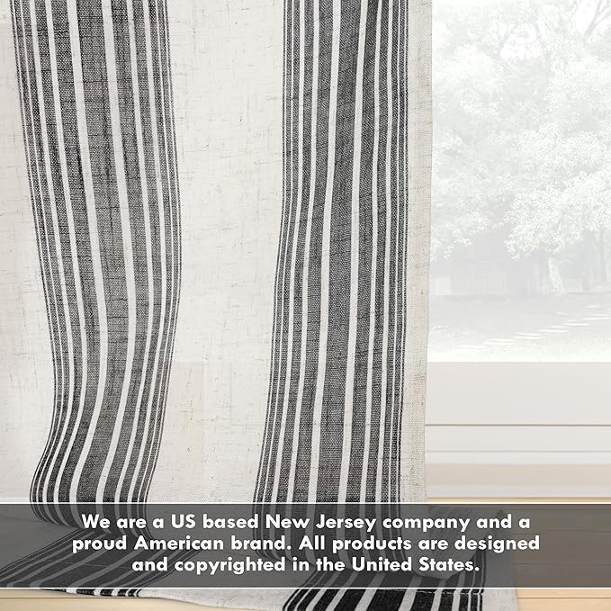 DriftAway Farmhouse Vertical Striped Linen Blend Textured Light Filtering Semi Sheer Curtains for Living Room Bedroom 96 Inches Long Drapes 2 Panels Broad Striped Black