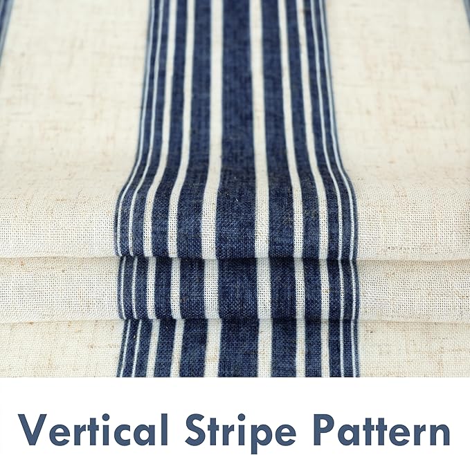 DriftAway Farmhouse Vertical Striped Linen Blend Textured Light Filtering Semi Sheer Curtains for Living Room Bedroom 108 Inches Long Drapes 2 Panels Broad Striped Linen Dark Blue