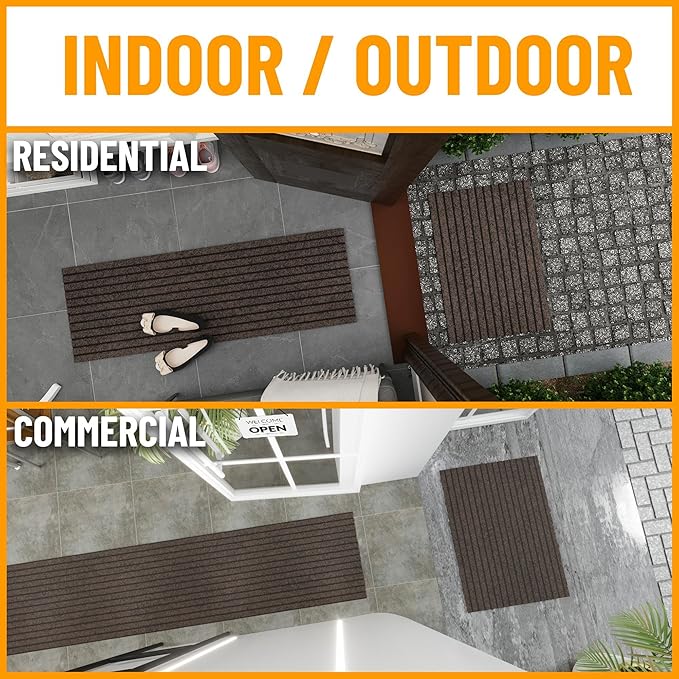 Ottomanson 2'7" x 54' Hallway Runner with Scraper Pile - Extra Durable Non-Slip Rug Mat for Indoor & Outdoor Use - Ideal for Kitchen, Entryway & Garage - High-Traffic Carpet, Brown