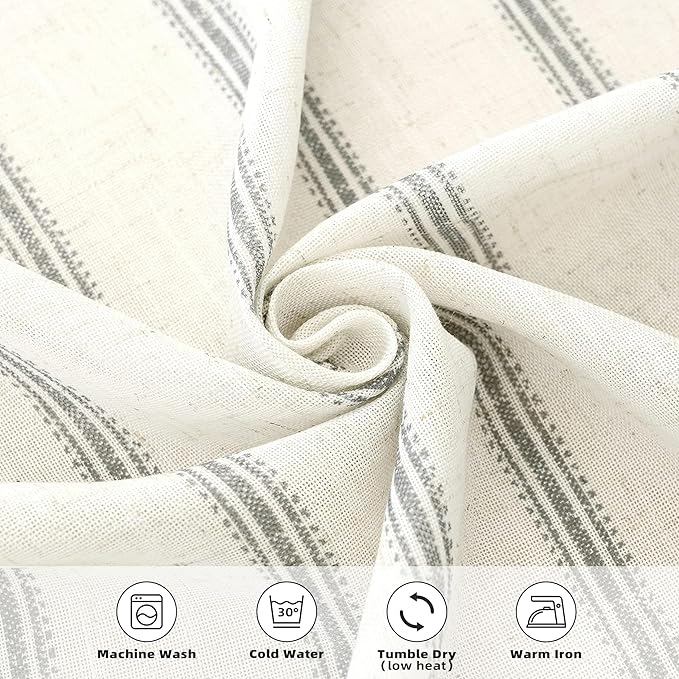 DriftAway Farmhouse Vertical Striped Linen Blend Textured Light Filtering Semi Sheer Curtains for Living Room Bedroom 84 Inches Long Drapes 2 Panels