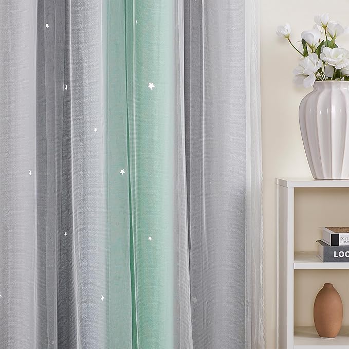 XiDi Curtains for Bedroom Decor, Rainbow Green LightgreyGrey34/54/1