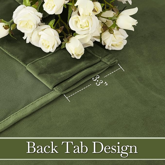 RYB HOME Velvet Room Divider Curtains for Space Separation, Noise Reduce Barrier for Nursery, Large Window Curtains for Sliding Glass Door, Olive Green, W 62 x L 84, 2 Panels Set