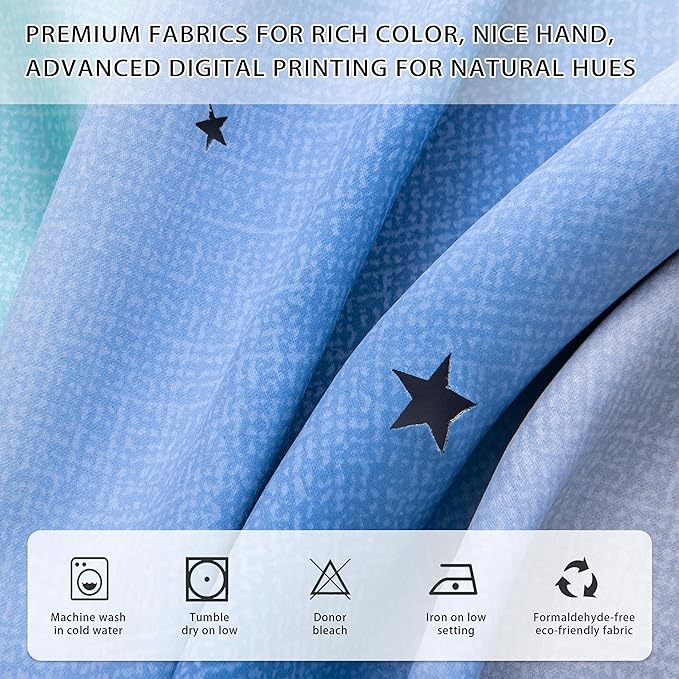 XiDi Blue Blackout Curtains for Boy Rooms Green Curtains for Bedroom Grey Window W34 X L63