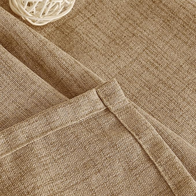 YoungsTex Short Linen Semi Sheer Curtains 45 Inch Length for Kitchen Window, Burlap Textured Drapes with Bronze Grommet Light Filtering for Cafe Bathroom Bedroom, Toffee, 2 Panels, 42 X 45 Inch