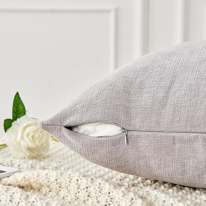 GAWAMAY Decorative Square 16x16 Inch Throw Pillow Covers Set of 2, Super Soft Chenille Pillows Farmhouse Fall Pillowcase for Living Room Bedroom Sofa Couch Cushion Cover Light Grey 40x40cm
