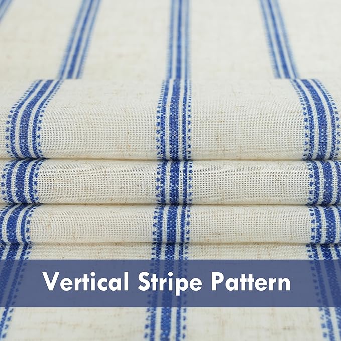 DriftAway Farmhouse Vertical Striped Linen Blend Textured Light Filtering Semi Sheer Curtains for Living Room Bedroom 108 Inches Long Drapes 2 Panels Linen Navy