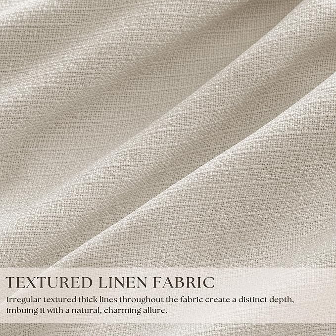 102 Inch Pinch Pleated Blackout Curtains for Bedroom 2 Panels Thick Linen Textured Memory Trained 100% Black Out Room Darkening Natural Cream Ivory Window Curtains Double Layer Pinch Pleat Drapes