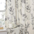 FMFUNCTEX Linen Curtains Floral Patterned Curtain for Bedroom Living Room, Black Curtains 63 Inch Length Farmhouse, Light Filtering Beige Window Curtain Grommet Top 2 Panels Set