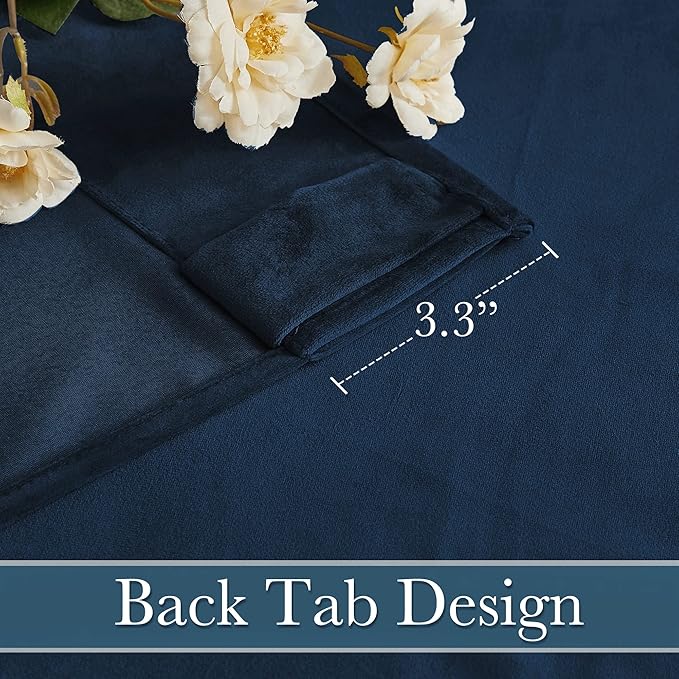 RYB HOME Velvet Curtains 63 inches Length, Back Tab & Rod Pocket Soft Fabric Curtains & Drapes for Bedroom Bathroom Cafe, Navy Blue, W 42 x L 63, 2 Panels Set