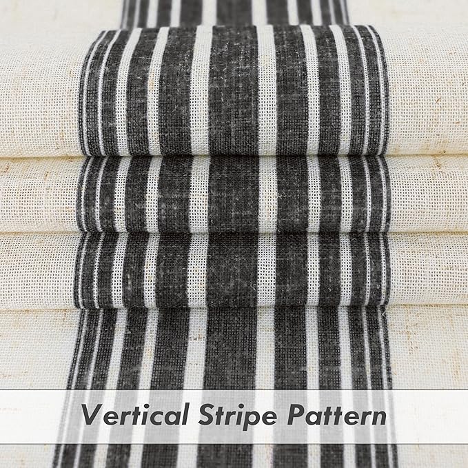 DriftAway Farmhouse Vertical Striped Linen Blend Textured Light Filtering Semi Sheer Curtains for Living Room Bedroom 63 Inches Long Drapes 2 Panels Broad Striped Black