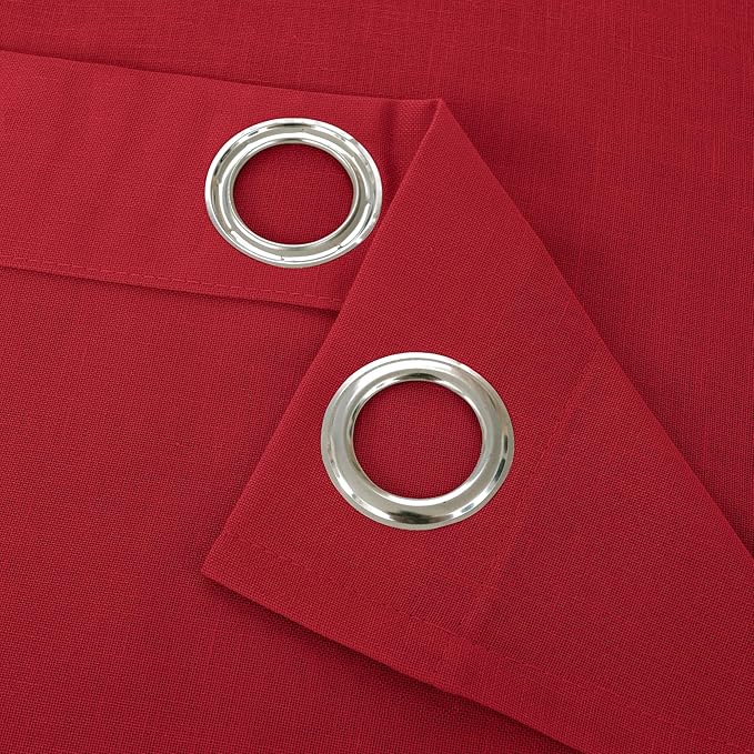 YoungsTex Red Linen Curtains 63 Inch Length for Living Room, Light Filtering Window Drapes with Grommet Semi Sheer Privacy Christmas Decor for Dining Bedroom, 2 Panels, 52 X 63 Inch