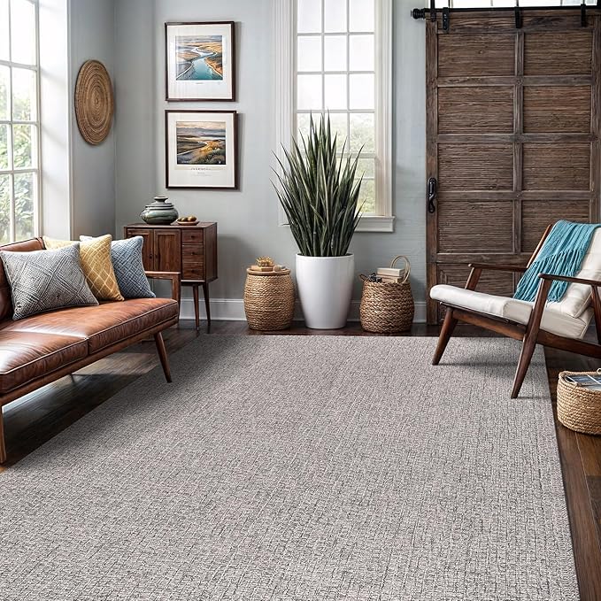 Easy Jute Rug 8x10 Indoor Outdoor Natural Rugs Solid Fiber Rug Woven Area Rug Boho Easy Clean Inside Carpet for Living Room Bedroom Dining Room Hallway or Outdoor Patio Porch (8 X 10 Silver)