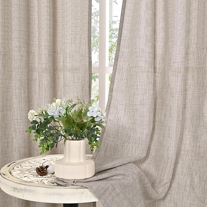 YoungsTex Natural Linen Curtains 72 Inch Long 2 Panels for Living Room, Light Filtering Drapes Textured with Bronze Grommet for Bedroom Country Decorative Burlap, 52 X 72 Inch