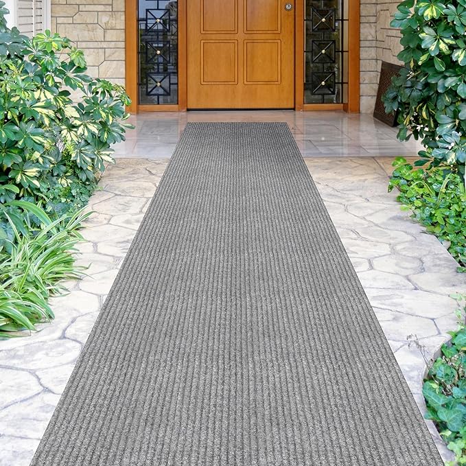 Ottomanson 2'7" x 52' Hallway Runner with Scraper Pile - Extra Durable Non-Slip Rug Mat for Indoor & Outdoor Use - Ideal for Kitchen, Entryway & Garage - High-Traffic Carpet, Gray