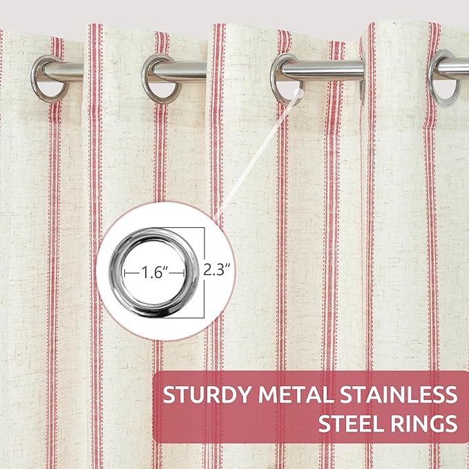 DriftAway Farmhouse Vertical Striped Linen Blend Textured Light Filtering Semi Sheer Curtains for Living Room Bedroom 108 Inches Long Drapes 2 Panels