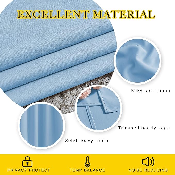 NICETOWN Blue Blackout Living Room Curtains 110 inches Long, Grommet Thermal Window Treatments Room Divider Blinds Sound Reducing for Living Room, W66 x L110, 2 Pieces