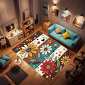 Machine Washable 2' x 3' Bohemian-Style Area Rug, Flowers Floor mat, Suitable for bedrooms, Girls' Room Bedside, Living Room, Dining Room, Office, Non-Slip Low-Pile Retro, Fashionable Carpet