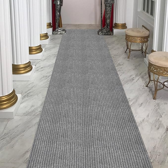 Ottomanson 2'7" x 43' Hallway Runner with Scraper Pile - Extra Durable Non-Slip Rug Mat for Indoor & Outdoor Use - Ideal for Kitchen, Entryway & Garage - High-Traffic Carpet, Gray