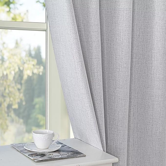 100% Blackout Curtains for Living Room, 96 Inch Curtains 2 Panel Set Light Blocking, Back Tab & Rod Pocket Thermal Insulated Drapes Bedroom Windows Home Decor(52W × 96L inch, Off-White)