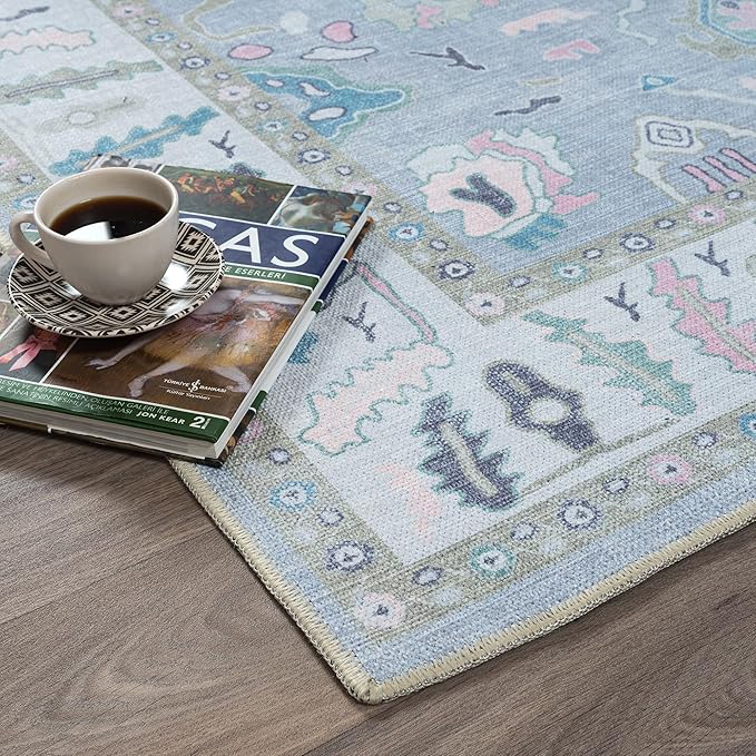 Fame Rugs Lavender Modern Oushak Rug 9x12, Vintage Turkish Colorful Oriental Washable Antique Inspired Oversize Area Rugs, Luxury Living Room Bedroom (386PBL, 9' x 12)