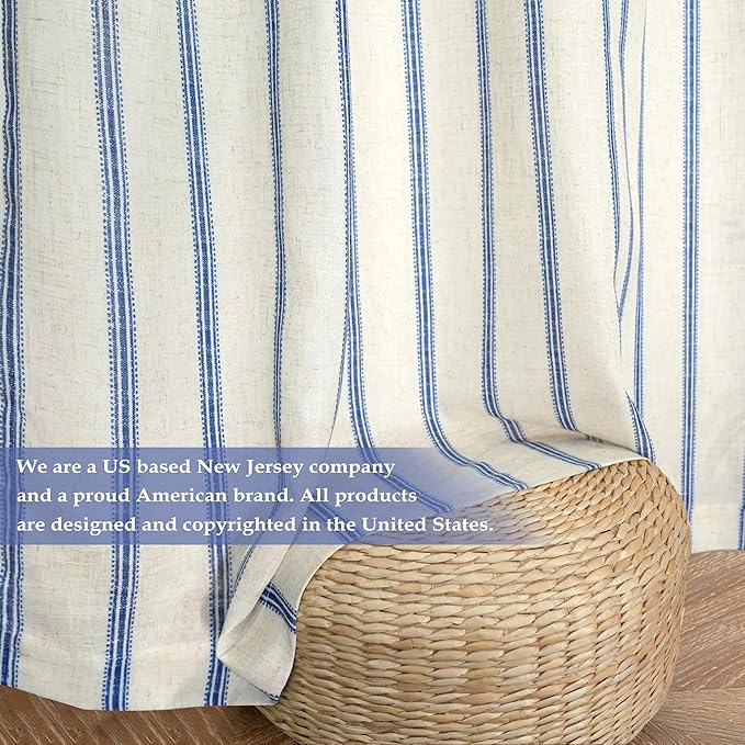 DriftAway Farmhouse Vertical Striped Linen Blend Textured Light Filtering Semi Sheer Curtains for Living Room Bedroom 36 Inches Long Drapes 2 Panels Linen Navy
