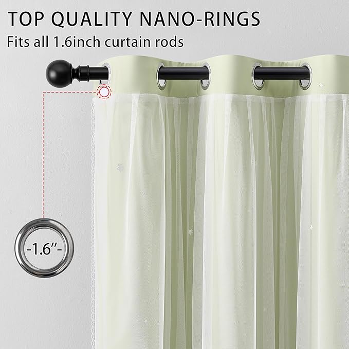 XiDi Green Curtains for Bedroom, Girls Room Blackout Curtains, Kids Room Darkening Curtains, Light Green Decor, 1 Panel Sage Green/52/72/1