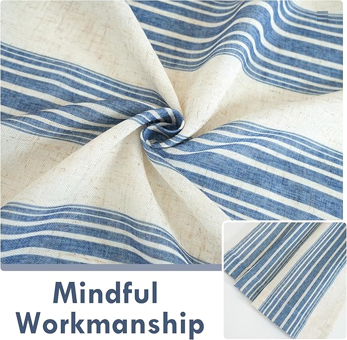 DriftAway Farmhouse Vertical Striped Linen Blend Textured Light Filtering Semi Sheer Curtains for Living Room Bedroom 36 Inches Long Drapes 2 Panels Broad Striped Linen Jean Navy