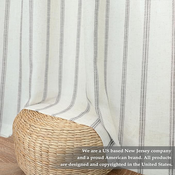 DriftAway Farmhouse Vertical Striped Linen Blend Textured Light Filtering Semi Sheer Curtains for Living Room Bedroom 54 Inches Long Drapes 2 Panels Linen Gray
