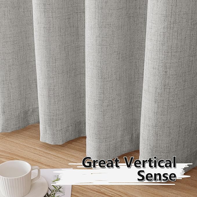 Tollpiz Short Linen Curtains Bedroom Rod Pocket Semi Sheer Curtain Burlap Light Filtering Thick Linen Drapes for Living Room, 38 x 45 inches Long, Silver Grey, Set of 2 Panels