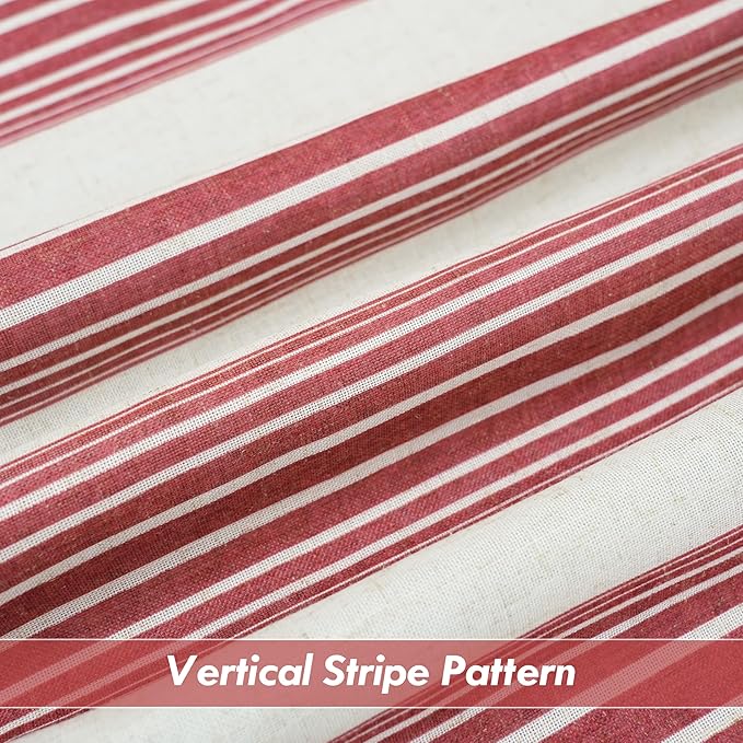 DriftAway Farmhouse Vertical Striped Linen Blend Textured Light Filtering Semi Sheer Curtains for Living Room Bedroom 54 Inches Long Drapes 2 Panels Broad Striped Linen Red