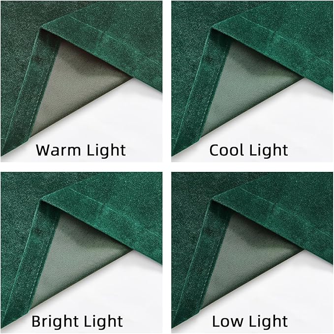 Joydeco Dark Green Velvet Curtains 63 inch Length 2 Panels Burg Set, Luxury Rod Pocket Thermal Insulated Window Blackout Curtain, Room Darkening Drapes for Living Dining Room Bedroom Privacy