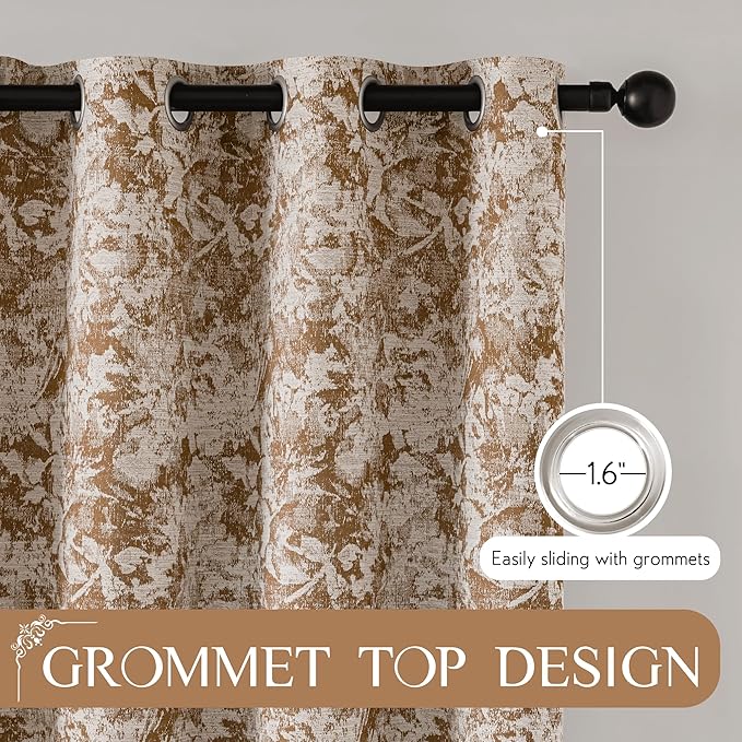 Beauoop Brown Floral Jacquard Blackout Curtains 84 Inches Long 2 Panels for Bedroom Living Room Chenille Flower Room Darkening Thermal Insulated Soundproof Grommet Window Treatments Drapes, 52x84