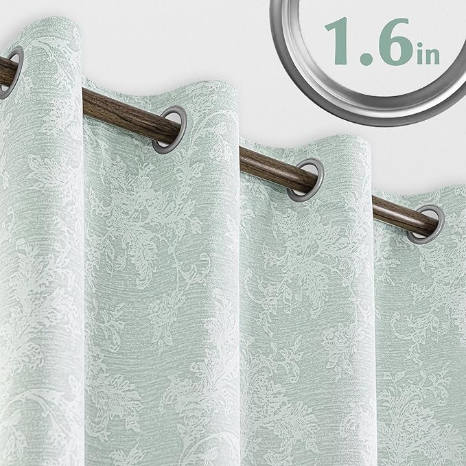 FMFUNCTEX Sage Green Floral Jacquard Blackout Curtains 108 Inches Long for Bedroom, Scroll Flower Chenille Farmhouse Curtains for Living Room Darkening Thermal Insulated Window Drapes 2 Panels