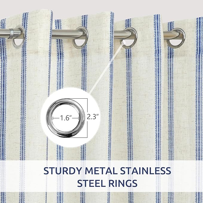 DriftAway Farmhouse Vertical Striped Linen Blend Textured Light Filtering Semi Sheer Curtains for Living Room Bedroom 96 Inches Long Drapes 2 Panels