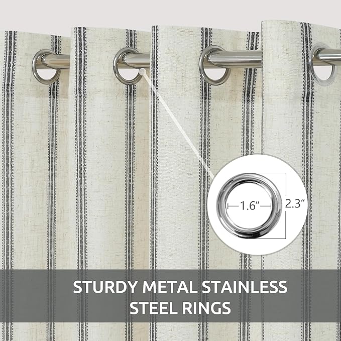 DriftAway Farmhouse Vertical Striped Linen Blend Textured Light Filtering Semi Sheer Curtains for Living Room Bedroom 63 Inches Long Drapes 2 Panels