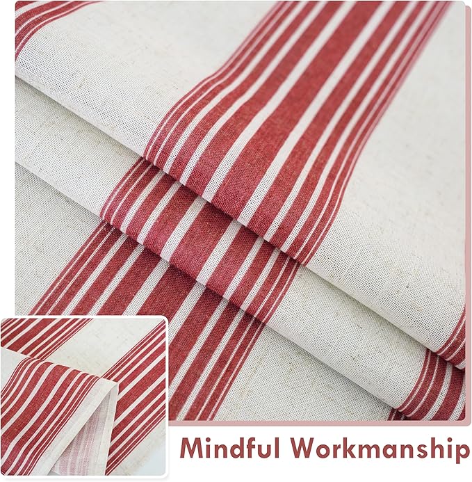 DriftAway Farmhouse Vertical Striped Linen Blend Textured Light Filtering Semi Sheer Curtains for Living Room Bedroom 108 Inches Long Drapes 2 Panels Broad Striped Linen Red