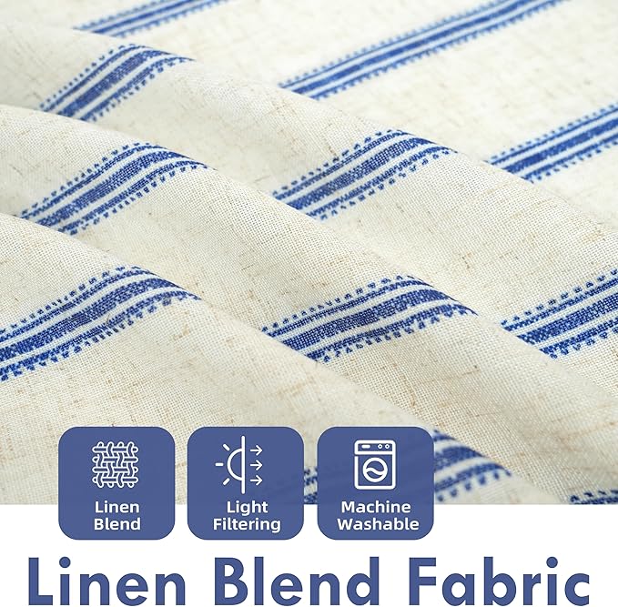 DriftAway Farmhouse Vertical Striped Linen Blend Textured Light Filtering Semi Sheer Curtains for Living Room Bedroom 63 Inches Long Drapes 2 Panels Linen Navy