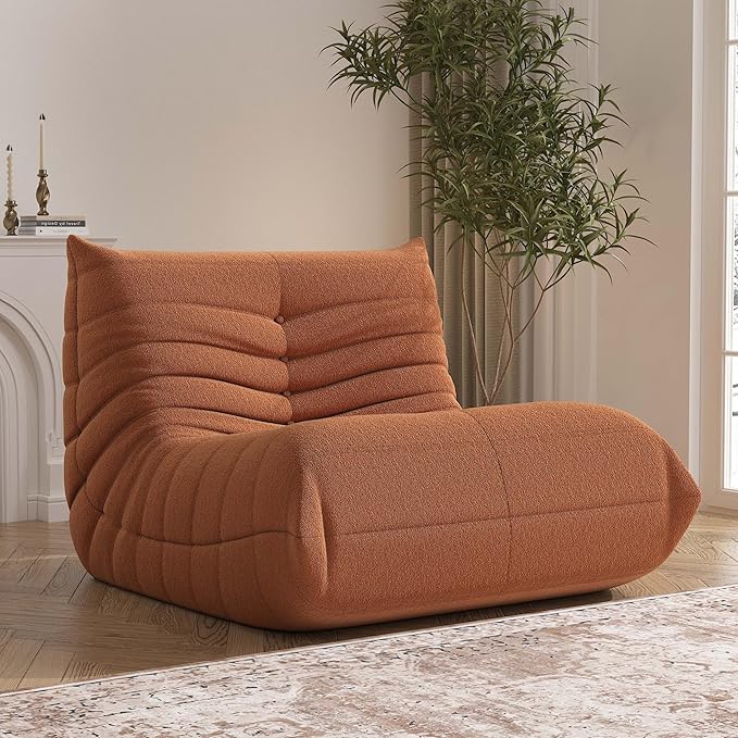 Bean Bag Chair, Fireside Chair Bean Bag Sofa Large Bean Bag Chair for Adults, Bean Bag Chairs for Teens with High Density Comfortable Foam, Memory Foam Bean Bag for Living Room, Bedroom (Orange)