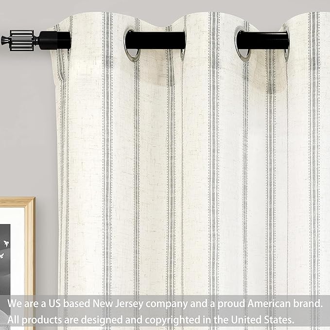 DriftAway Farmhouse Vertical Striped Linen Blend Textured Light Filtering Semi Sheer Curtains for Living Room Bedroom 84 Inches Long Drapes 2 Panels