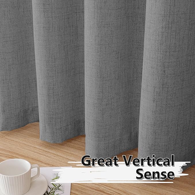 Tollpiz Short Linen Curtain Bedroom Rod Pocket Semi Sheer Curtains Burlap Light Filtering Thick Linen Drape for Living Room, 38 x 54 inches Long, Dark Grey, Set of 2 Panels