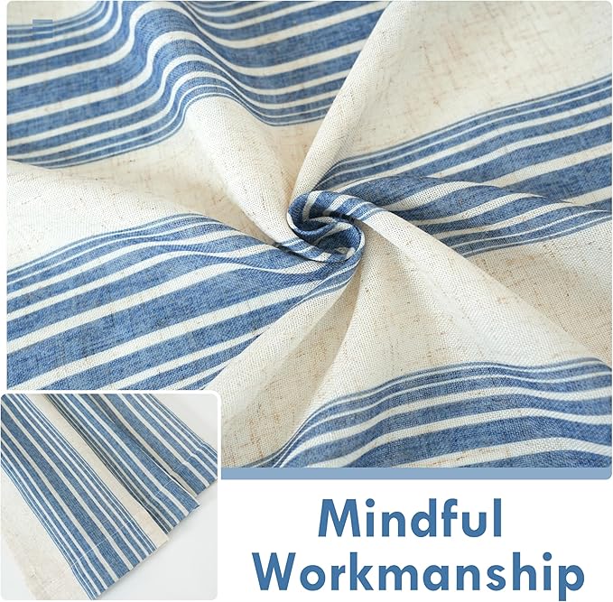 DriftAway Farmhouse Vertical Striped Linen Blend Textured Light Filtering Semi Sheer Curtains for Living Room Bedroom 96 Inches Long Drapes 2 Panels Broad Striped Linen Jean Navy