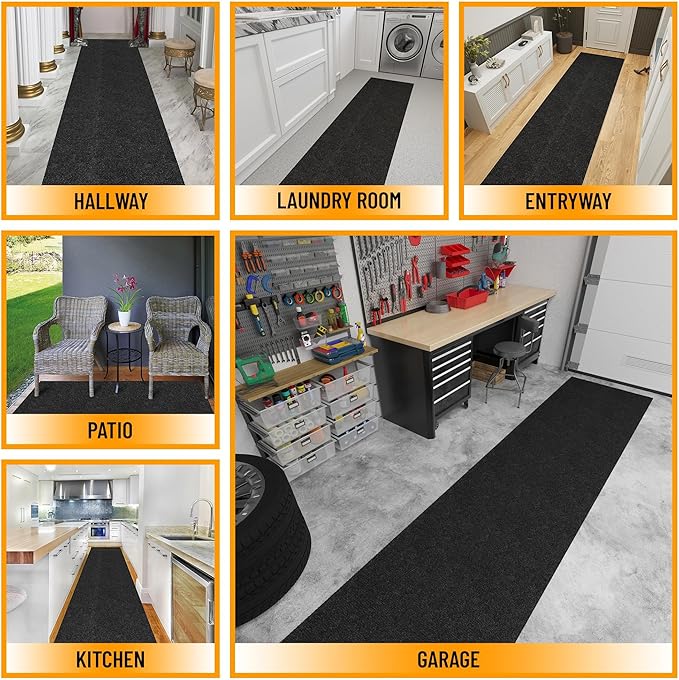 Ottomanson Commercial Scrape Rib Entry Mat – Heavy Duty Ribbed Floor Mat for High Traffic – Non Slip Rubber Back, Waterproof – Indoor Outdoor Use for Offices, Schools, Lobbies, 2'7" x 42', Black