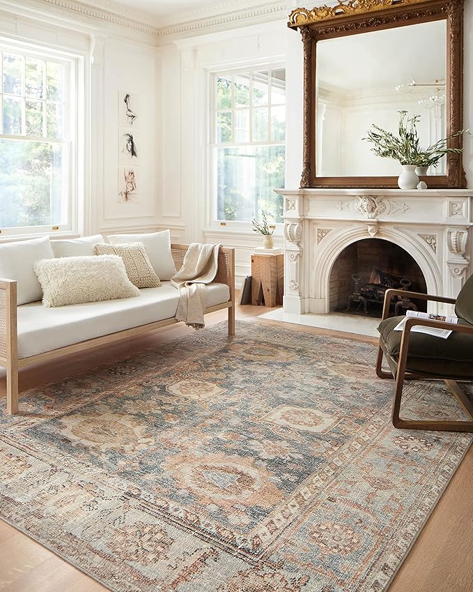 Loloi Margot Collection MAT-03 Ocean/Spice 2'-6" x 9'-6" Runner Rug feat. CloudPile, No-Shed Easy Clean Large Patterned Area Rug for Living Room, Bedroom, Dining Area
