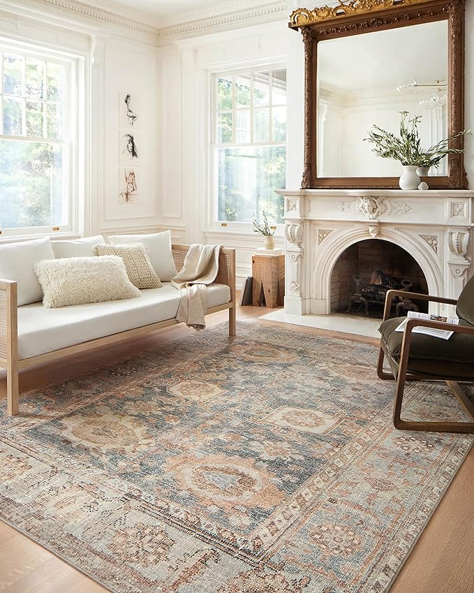 Loloi Margot Collection MAT-03 Ocean/Spice 8'-6" x 11'-6" Area Rug feat. CloudPile, No-Shed Easy Clean Large Patterned Area Rug for Living Room, Bedroom, Dining Area