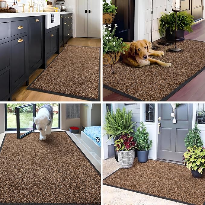 Mibao Front Door Mat, Dirt Trapper Welcome Mat for Outdoor Indoor, Non-Slip Waterproof Doormat, Durable Machine Washable Low Profile Entry Rug for Back Door Outside Patio Porch, 72" x 24", Brown