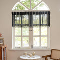 Sutuo Home Boho Valance Curtain 18 inches for Kitchen Cafe Dining Room, Short Farmhouse Vintage Tassels Window Treatment Bohemian Stripe Embroidery Drape, Rod Pocket 1 Panel 52" W x 18" L, Black