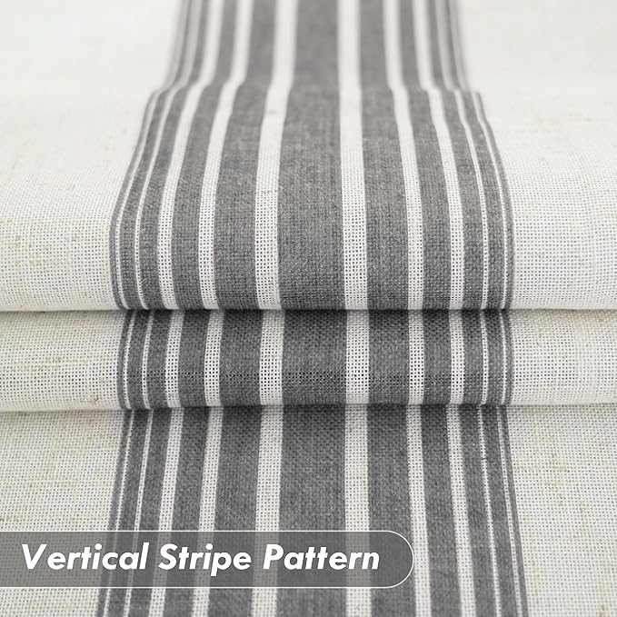 DriftAway Farmhouse Vertical Striped Linen Blend Textured Light Filtering Semi Sheer Curtains for Living Room Bedroom 63 Inches Long Drapes 2 Panels Broad Striped Gray