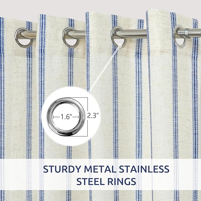 DriftAway Farmhouse Vertical Striped Linen Blend Textured Light Filtering Semi Sheer Curtains for Living Room Bedroom 108 Inches Long Drapes 2 Panels