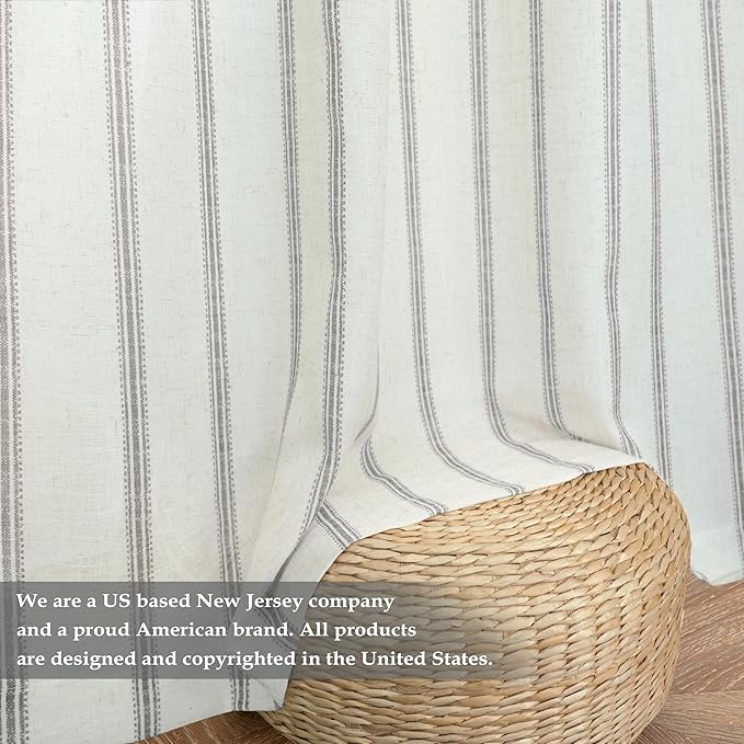 DriftAway Farmhouse Vertical Striped Linen Blend Textured Light Filtering Semi Sheer Curtains for Living Room Bedroom 36 Inches Long Drapes 2 Panels Linen Gray