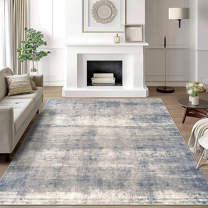 6x9 Area Rug, Ultra-Soft Washable Rug for Living Room, Dinner Room, Bedroom, Non-Slip Modern Abstract Rug, Indoor Carpet Large Area Rug, Grey/Navy